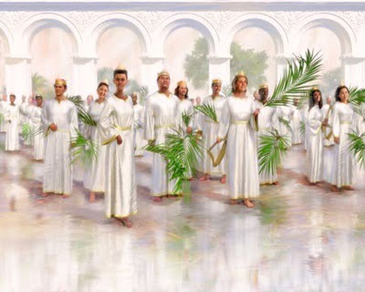 dressed in white robes